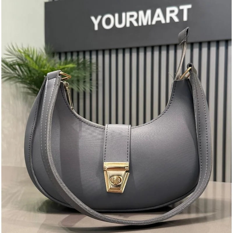 Crescent Luxury Faux Leather Shoulder Bag | Dark Gray Elegant Handbag for Women