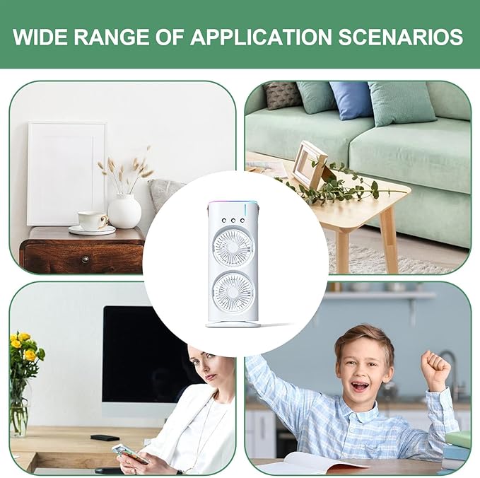 Mini Double Head Mist Fan with LED Light & Humidifier | Portable USB Air Cooler for Home Office Travel