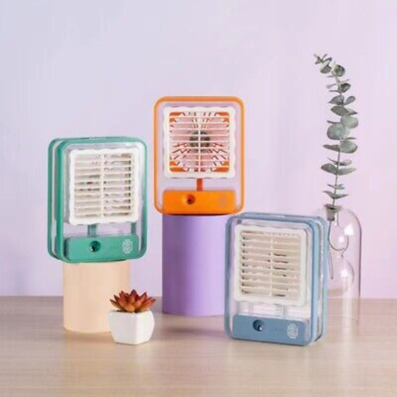 Portable USB Air Cooler Fan – 3-Speed, Mist Spray, Rechargeable | Random Color